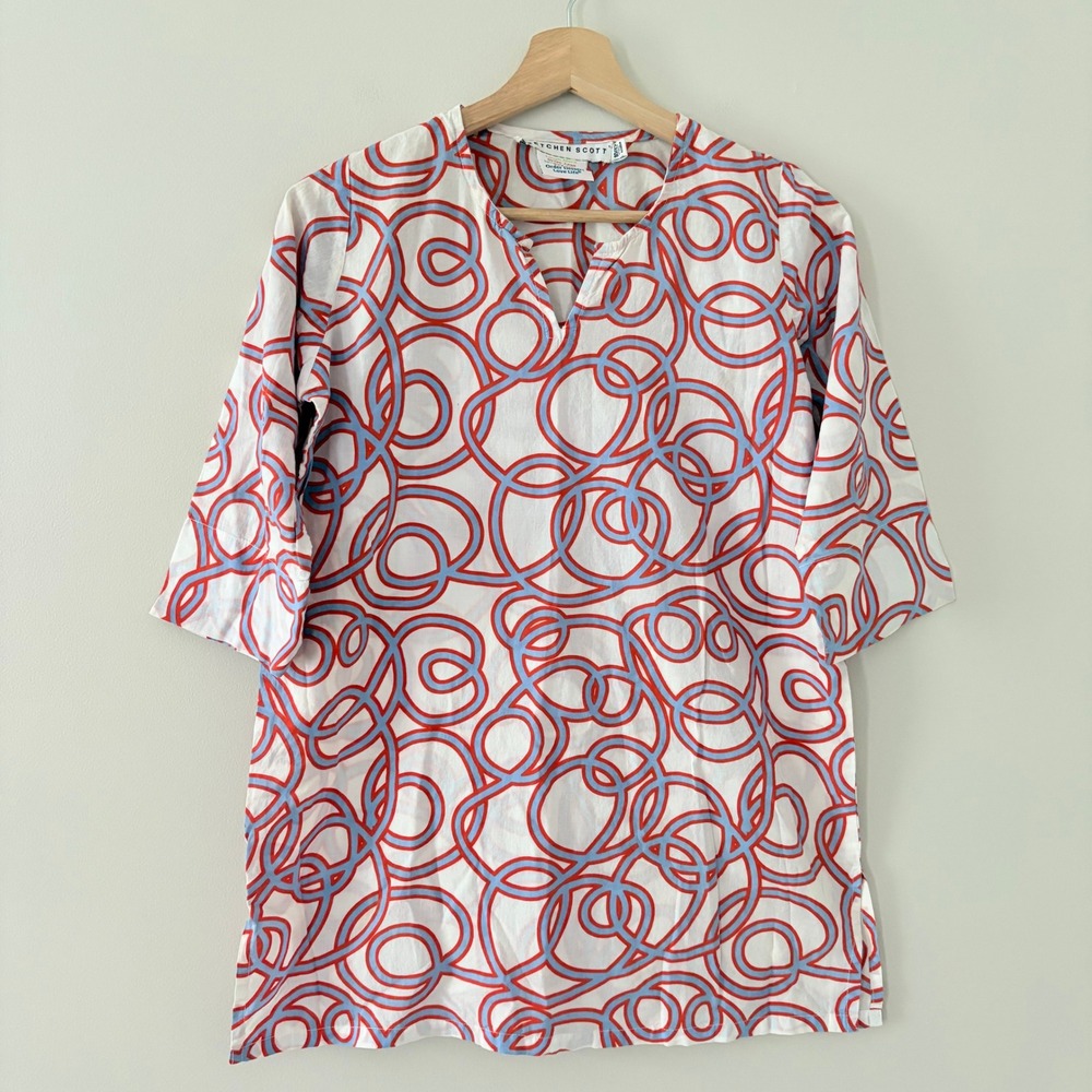 Gretchen Scott Girls Tunic Top 10/12 Geometric Cotton V-Neck 3/4 Sleeve